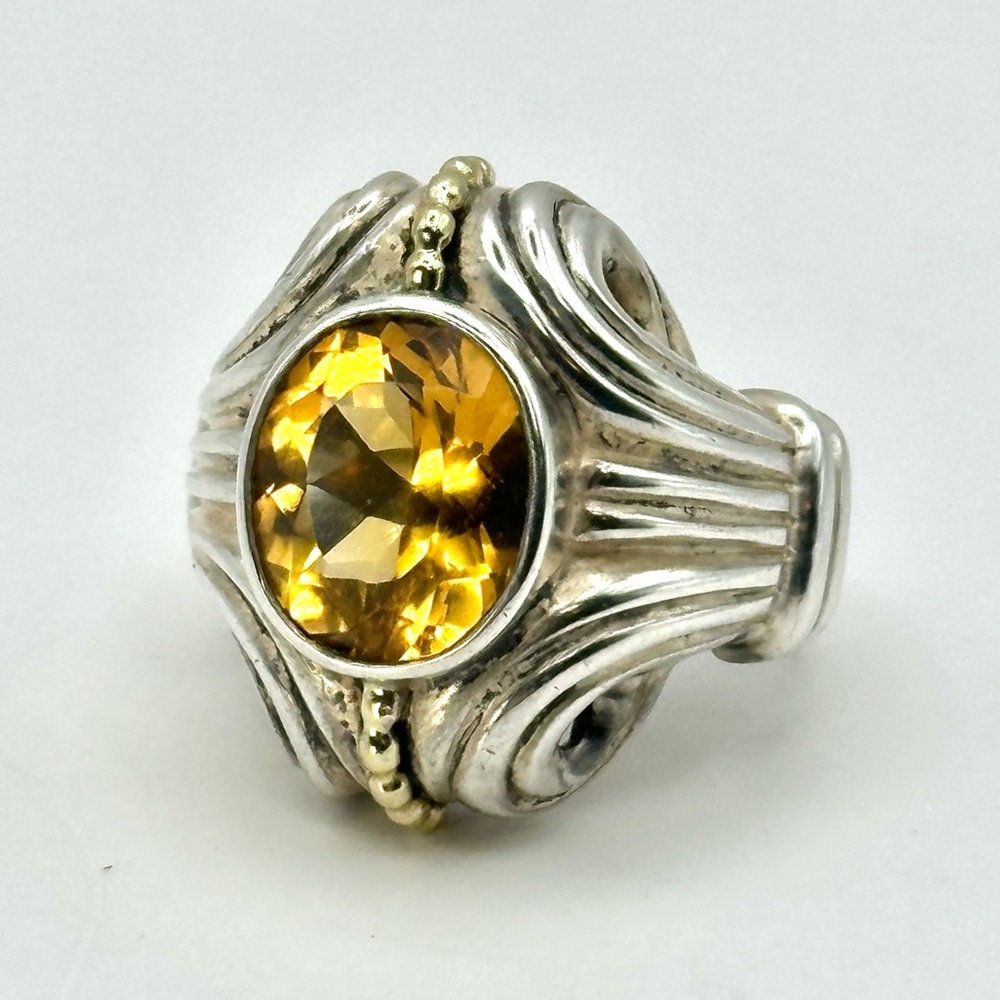Lagos Caviar Citrine, Silver & Gold Ring size 7